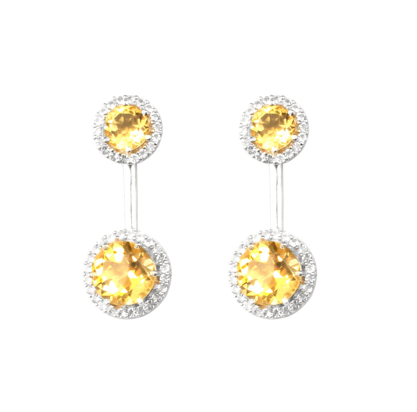 Round Citrine Earrings with CZ 925 Sterling Silver Handmade Dangle Jewelry