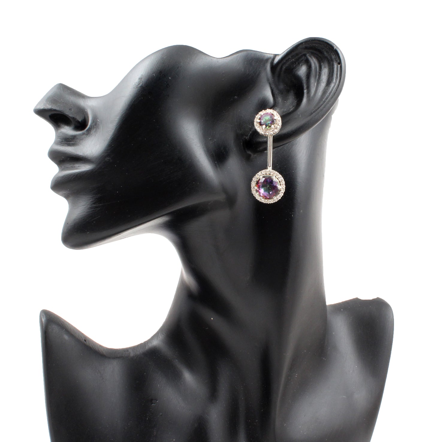 Round Mystic Topaz Earrings with CZ 925 Sterling Silver Handmade Jewelry