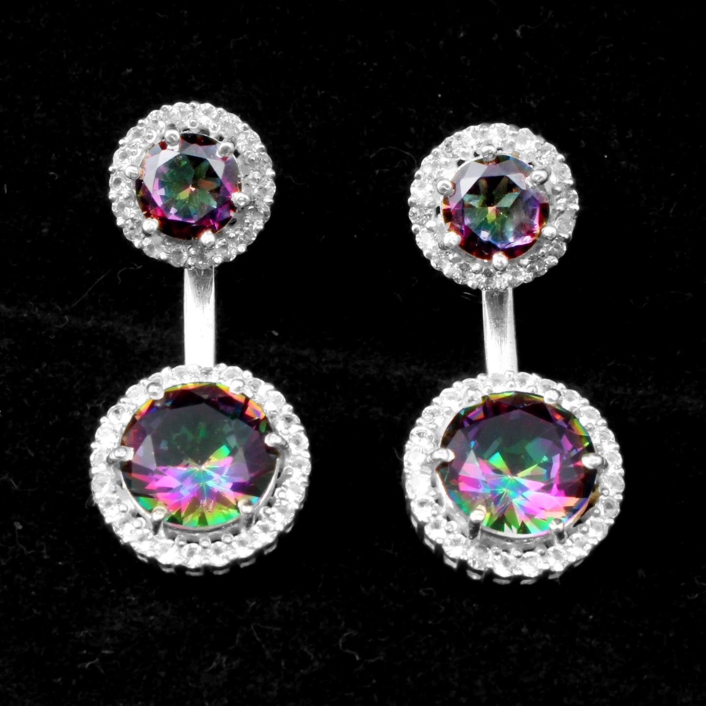 Round Mystic Topaz Earrings with CZ 925 Sterling Silver Handmade Jewelry