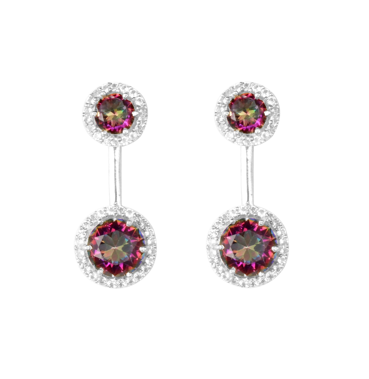 Round Mystic Topaz Earrings with CZ 925 Sterling Silver Handmade Jewelry