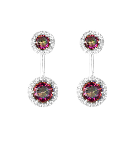 Round Mystic Topaz Earrings with CZ 925 Sterling Silver Handmade Jewelry