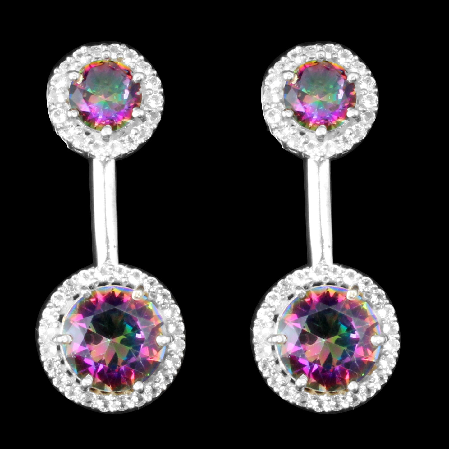 Round Mystic Topaz Earrings with CZ 925 Sterling Silver Handmade Jewelry