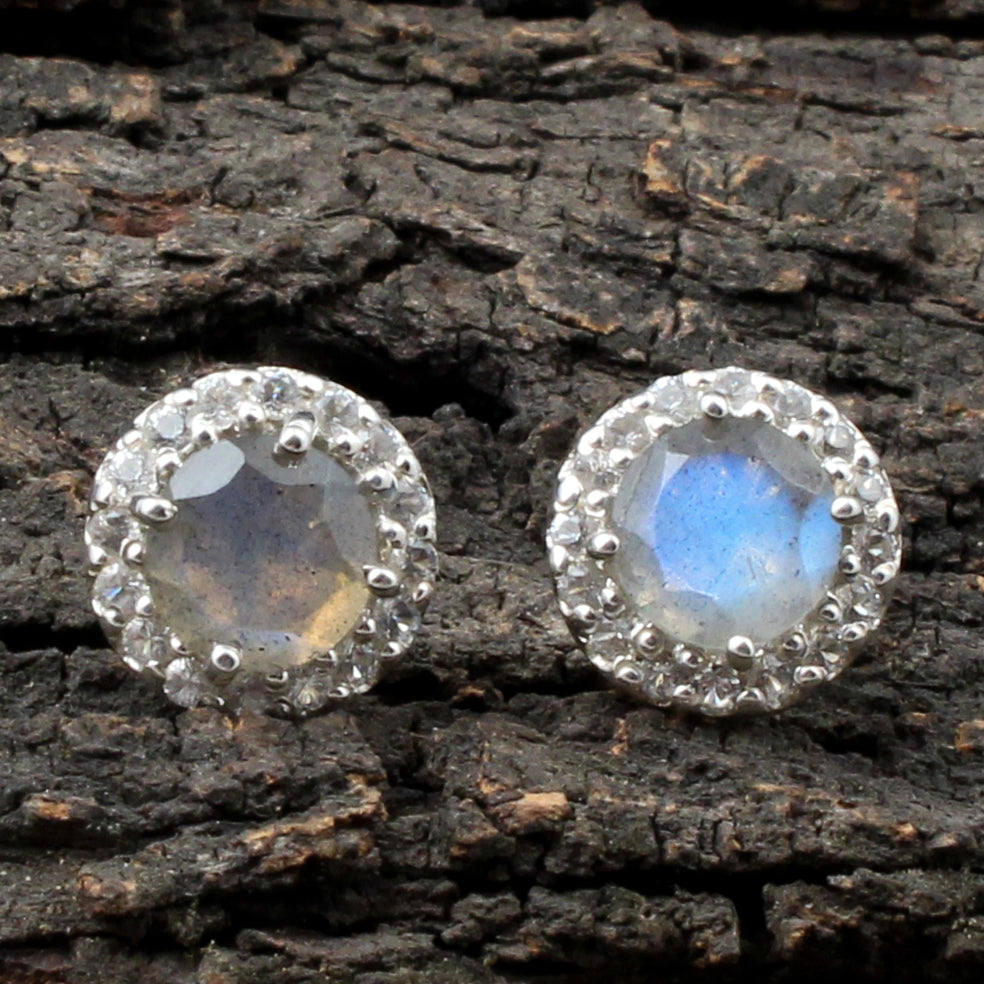 Natural Labradorite Earrings in 925 Sterling Silver Stud Earrings