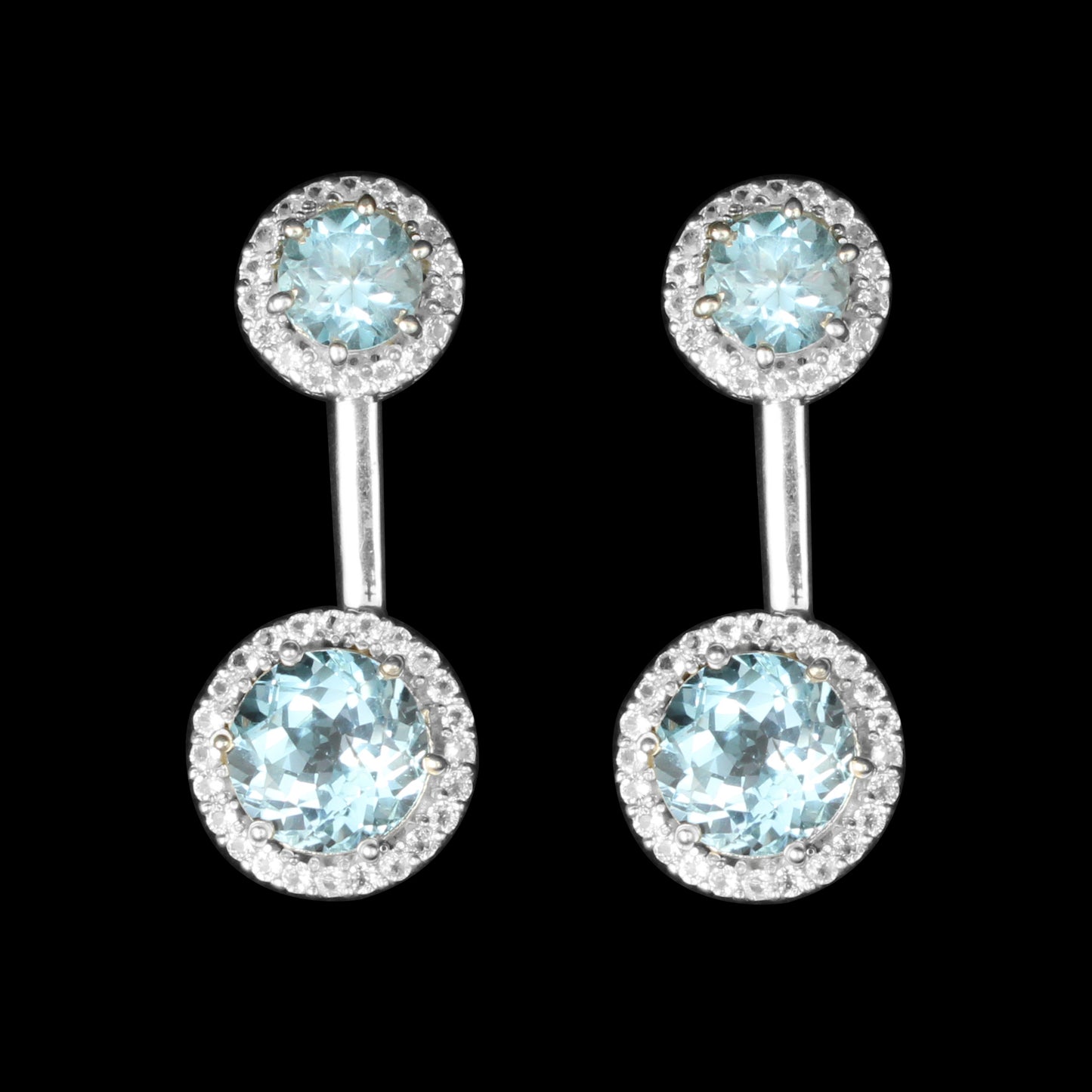 Natural Blue Topaz with CZ 925 Sterling Silver Cluster Earrings