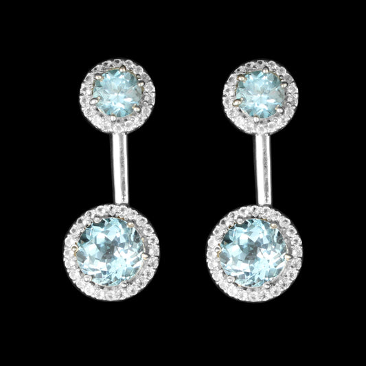 Natural Blue Topaz with CZ 925 Sterling Silver Cluster Earrings