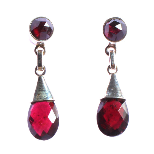 Red Garnet Dangle Earrings in 925 Sterling Silver Handmade Gemstone Earrings