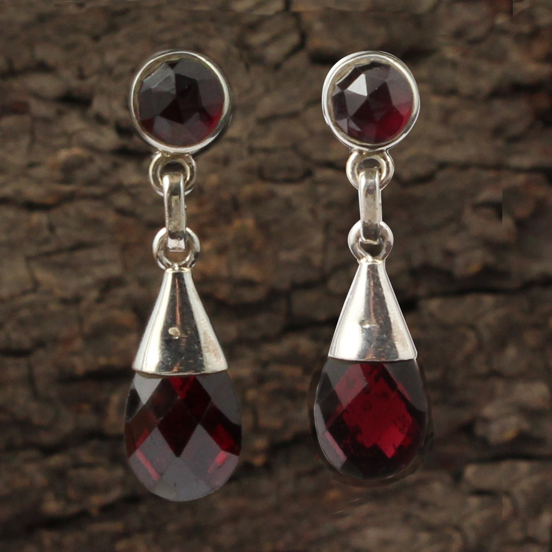 Red Garnet Dangle Earrings in 925 Sterling Silver Handmade Gemstone Earrings