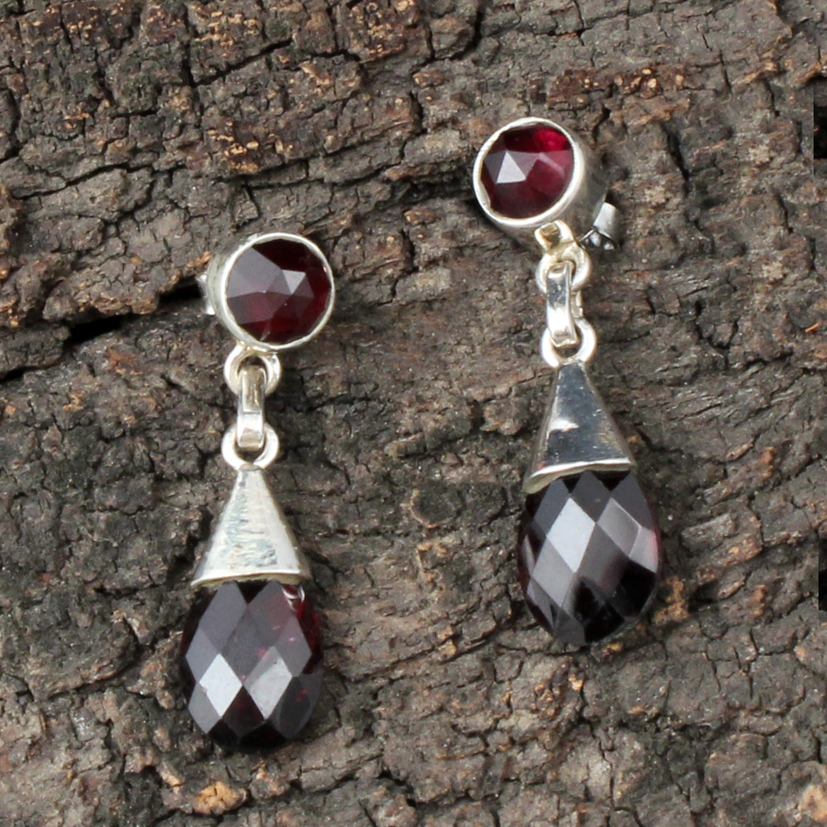 Red Garnet Dangle Earrings in 925 Sterling Silver Handmade Gemstone Earrings
