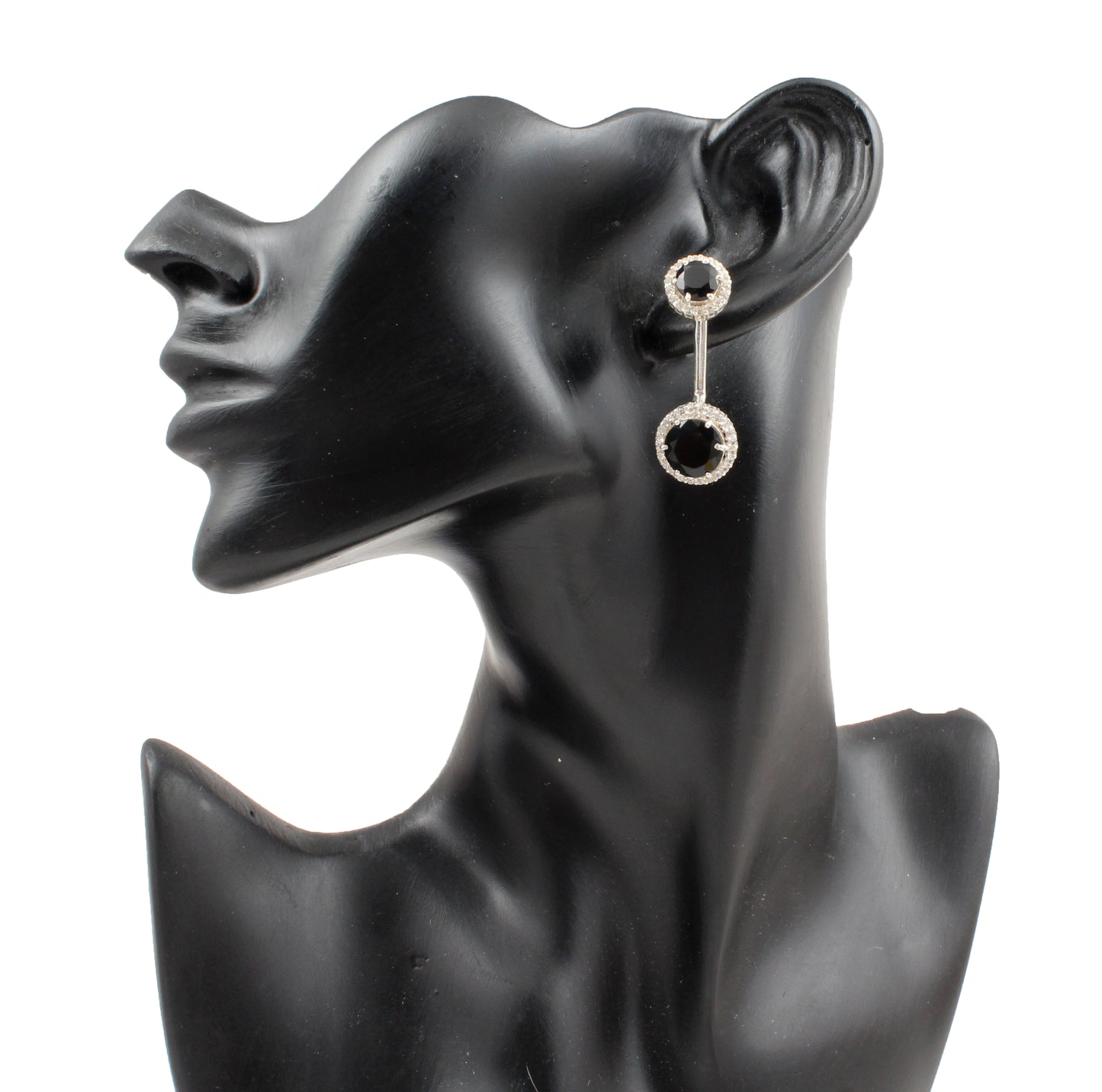 Black Onyx Earrings with CZ 925 Sterling Silver Handmade Dangle Jewelry