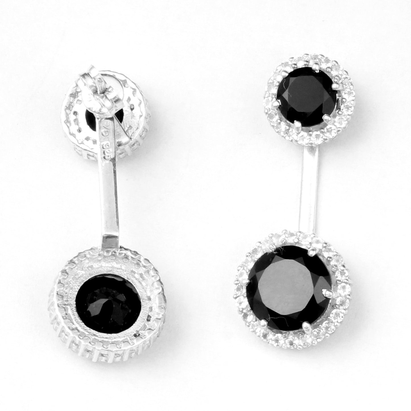 Black Onyx Earrings with CZ 925 Sterling Silver Handmade Dangle Jewelry