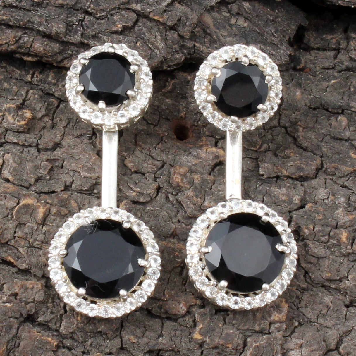 Black Onyx Earrings with CZ 925 Sterling Silver Handmade Dangle Jewelry