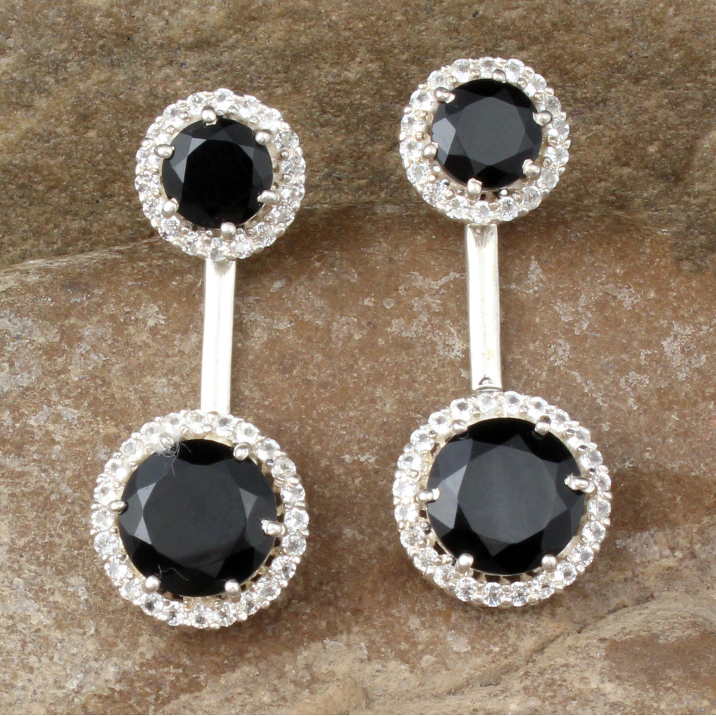 Black Onyx Earrings with CZ 925 Sterling Silver Handmade Dangle Jewelry