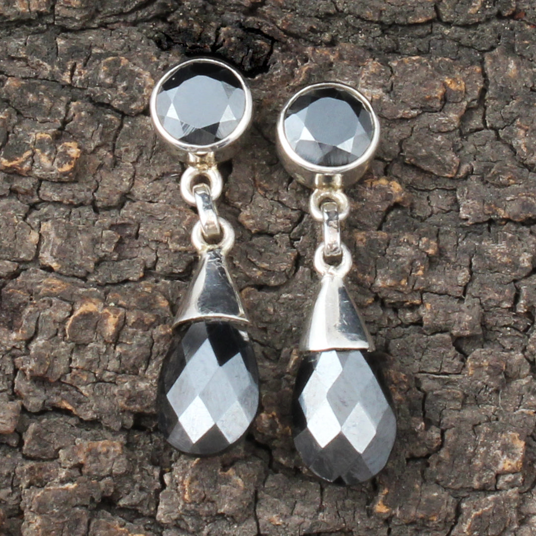 Natural Hematite Earrings Handmade 925 Sterling Silver Jewelry