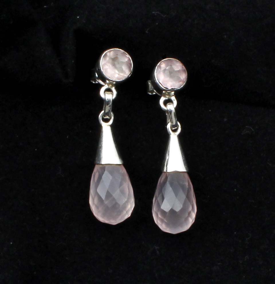 Rose Quartz Dangle Earrings in 925 Sterling Silver Handmade Jewelry