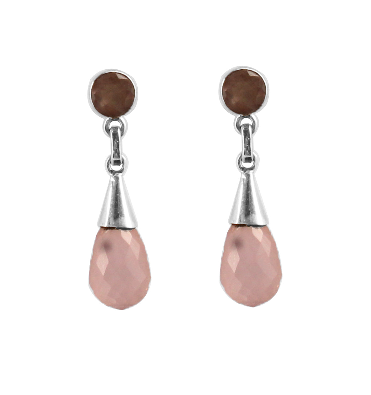 Rose Quartz Dangle Earrings in 925 Sterling Silver Handmade Jewelry