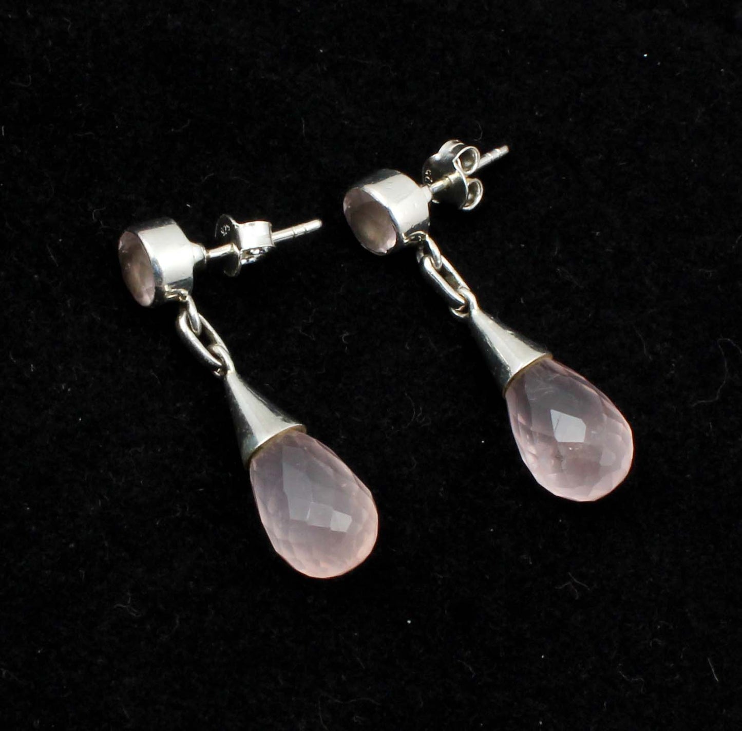 Rose Quartz Dangle Earrings in 925 Sterling Silver Handmade Jewelry