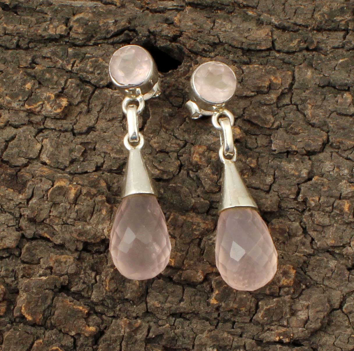 Rose Quartz Dangle Earrings in 925 Sterling Silver Handmade Jewelry