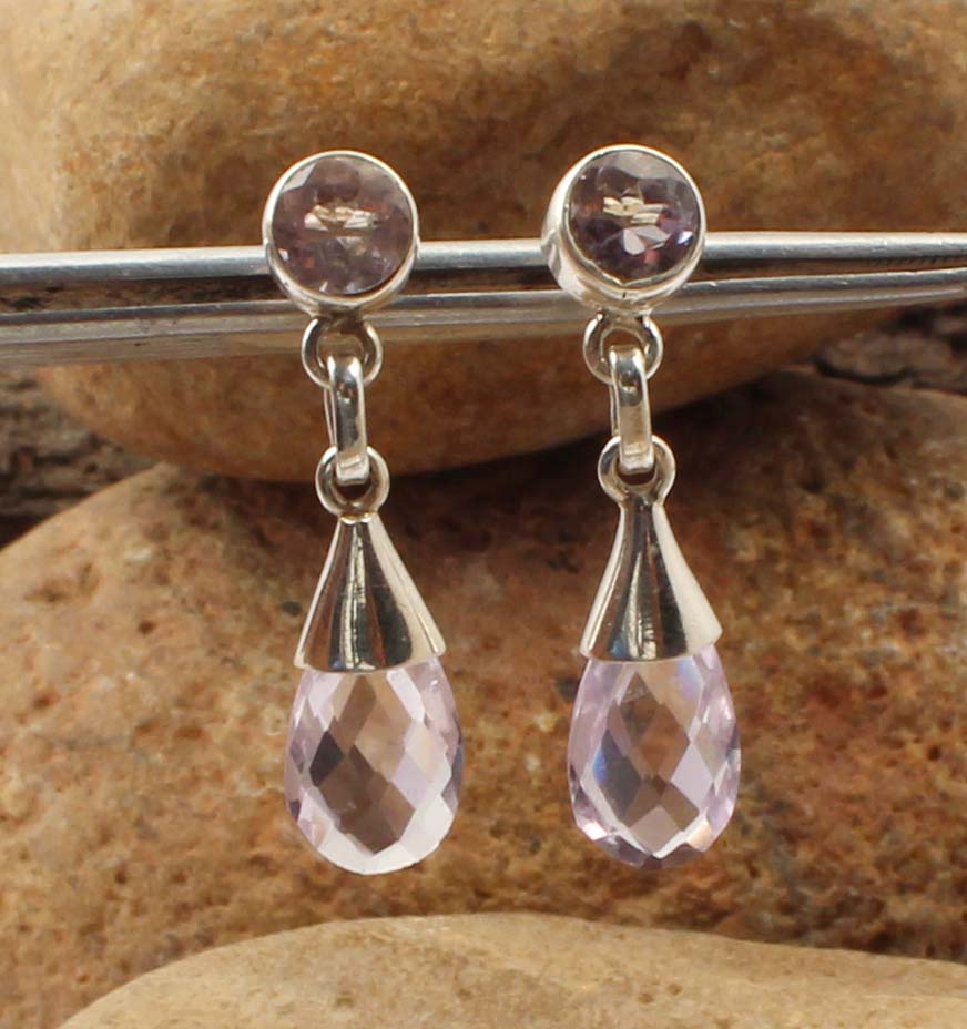 Natural Amethyst Dangle Earrings in 925 Sterling Silver Handmade Jewelry