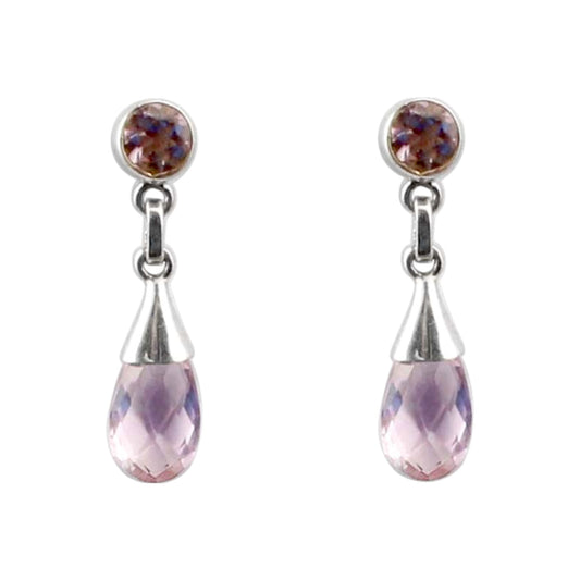 Natural Amethyst Dangle Earrings in 925 Sterling Silver Handmade Jewelry