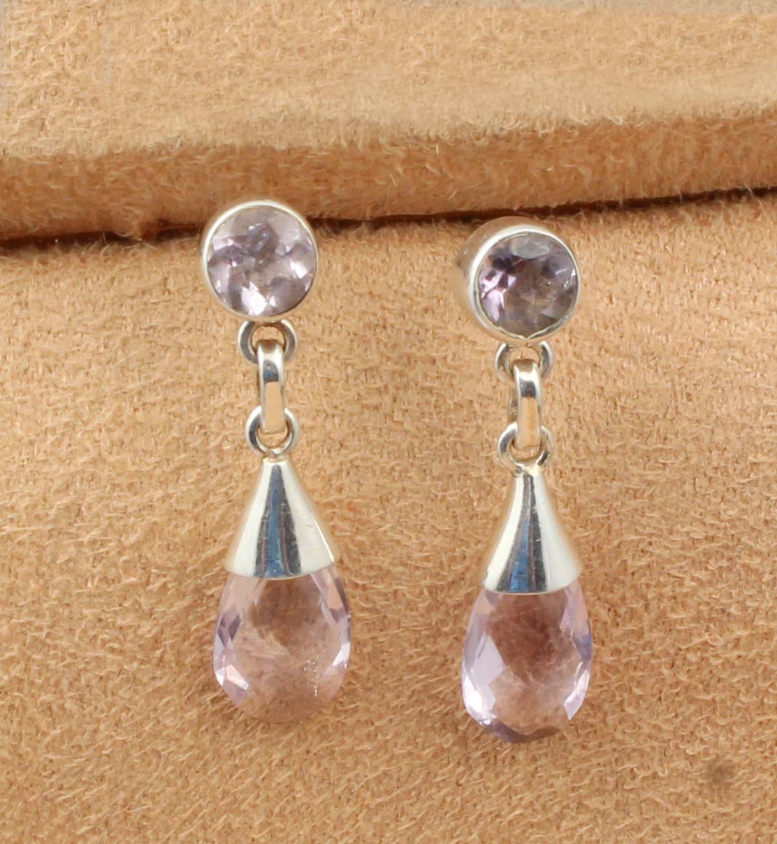 Natural Amethyst Dangle Earrings in 925 Sterling Silver Handmade Jewelry