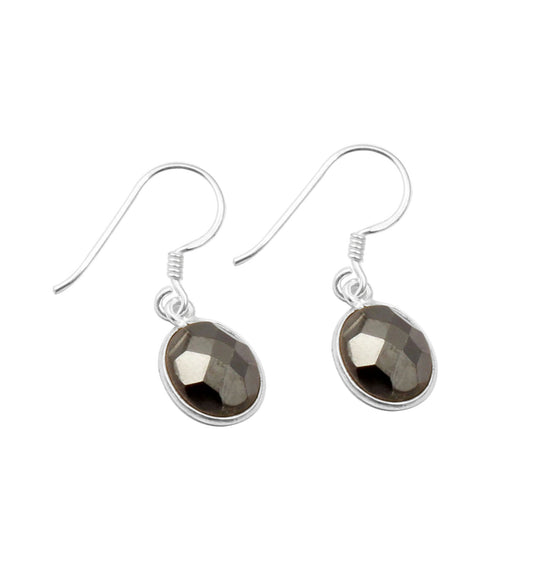 Hematite Earrings 925 Sterling Silver Jewelry Oval Shape Checker Cut Gemstone Dangle Earrings