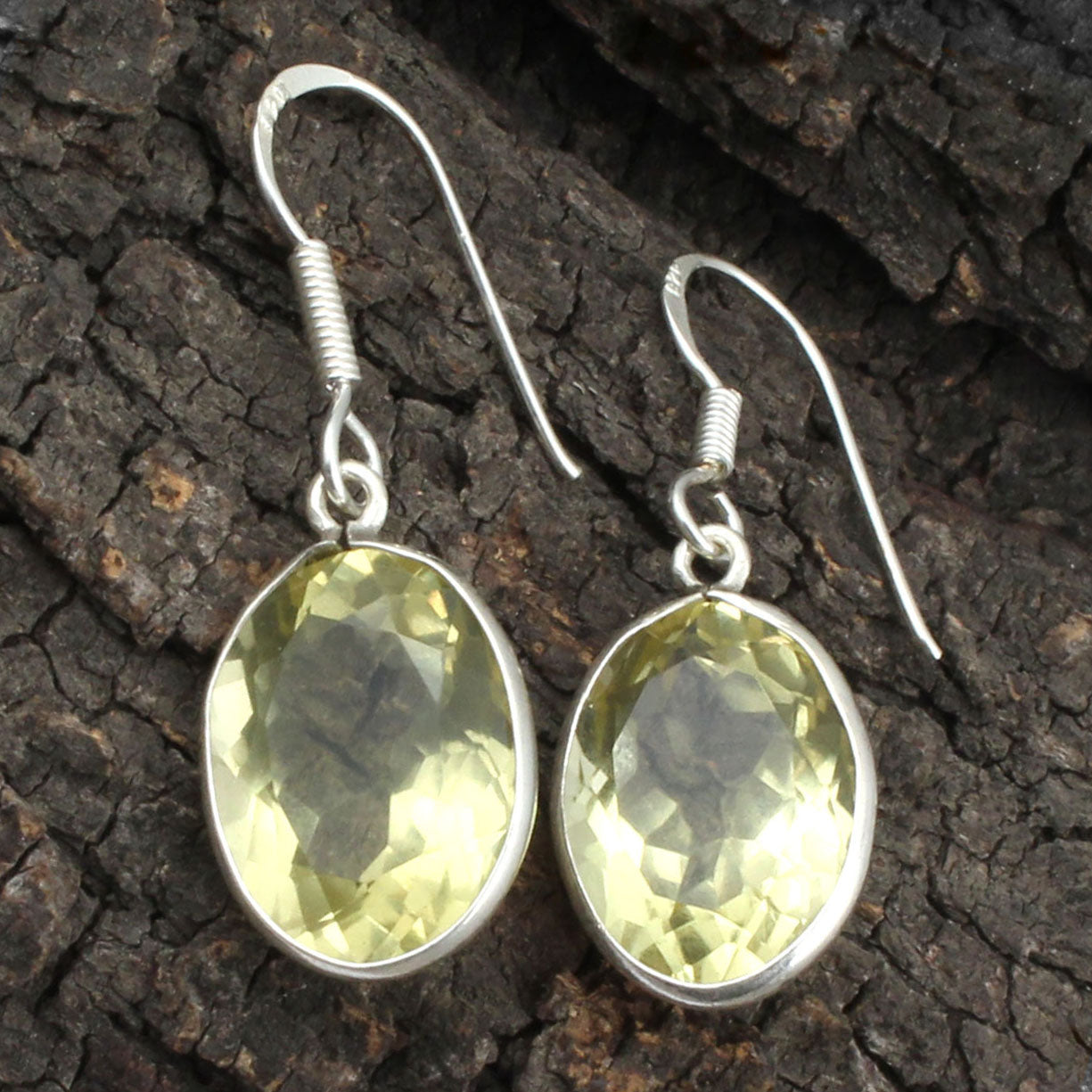 Lemon Topaz 925 Sterling Silver Earrings Oval Shape Faceted Gemstone Bezel Setting Earrings