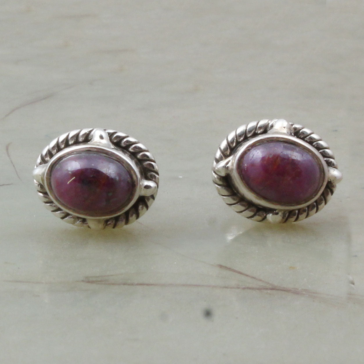 Natural Pink Ruby Stud Earrings Handmade 925 Sterling Silver Jewelry