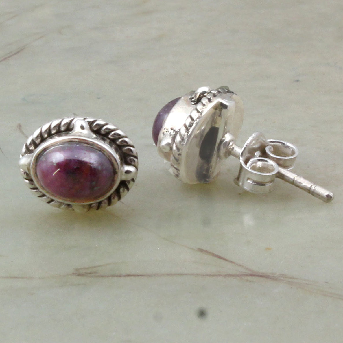 Natural Pink Ruby Stud Earrings Handmade 925 Sterling Silver Jewelry