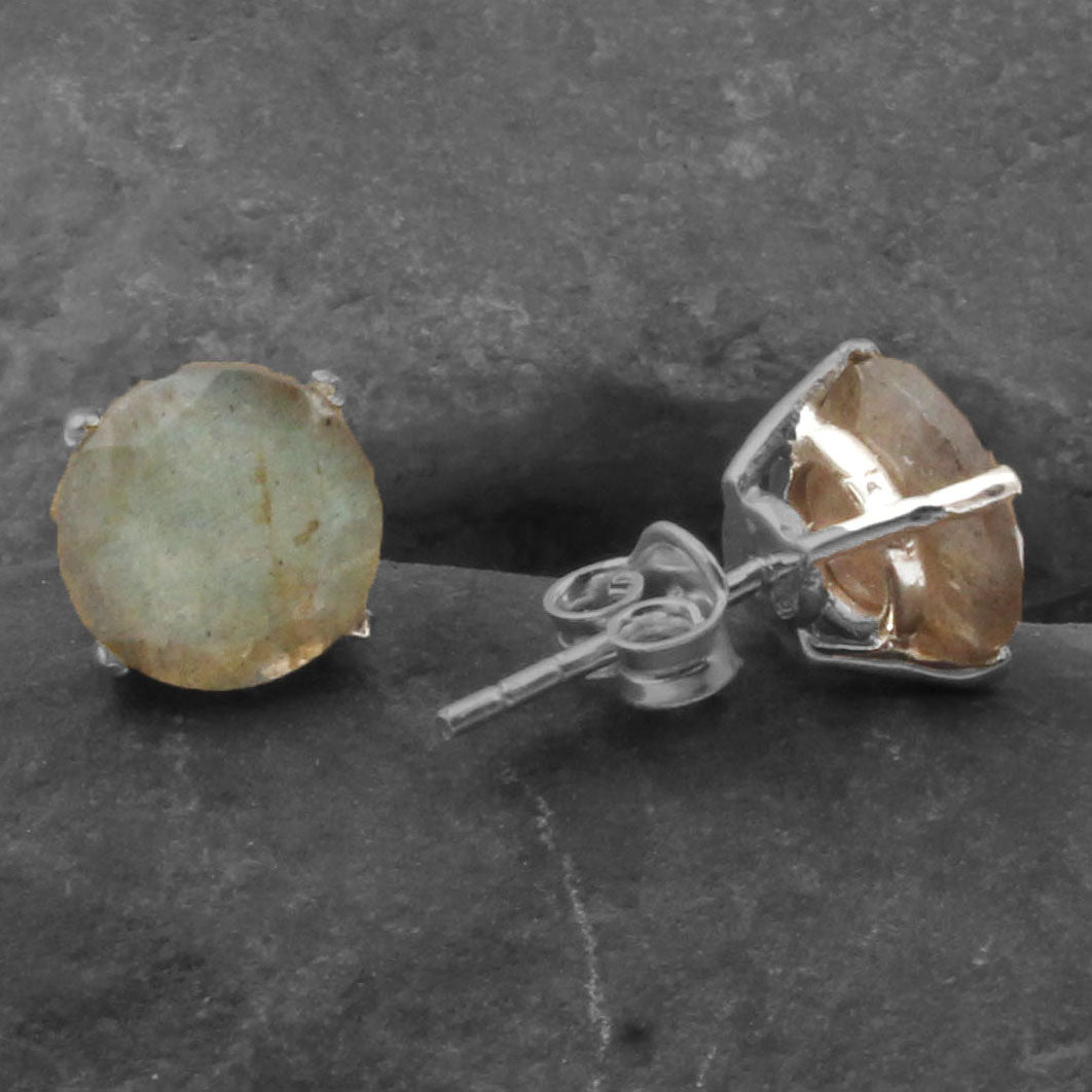 Labradorite Stud Earrings Handmade Prong Setting 925 Sterling Silver Jewelry