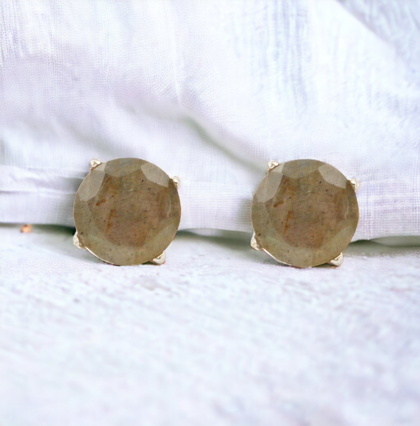 Labradorite Stud Earrings Handmade Prong Setting 925 Sterling Silver Jewelry