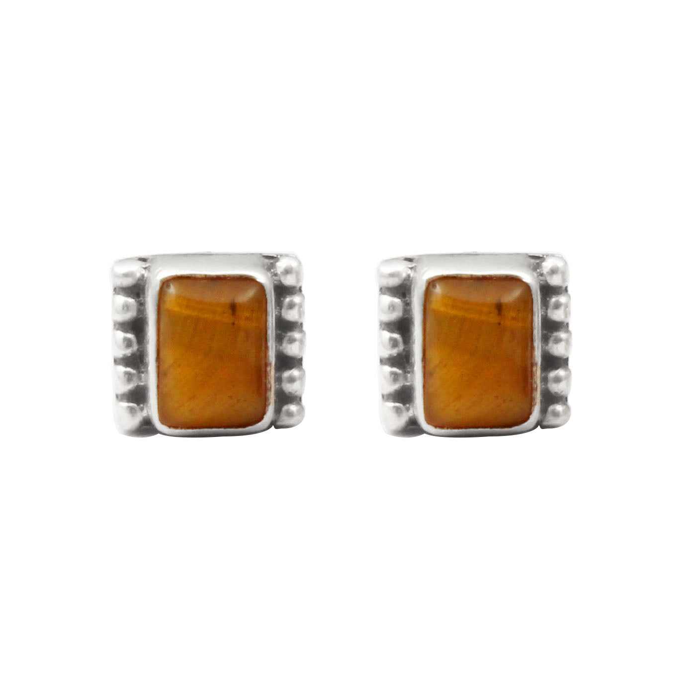 Tiger's Eye Gemstone Stud Earrings 925 Sterling Silver Boho Jewelry