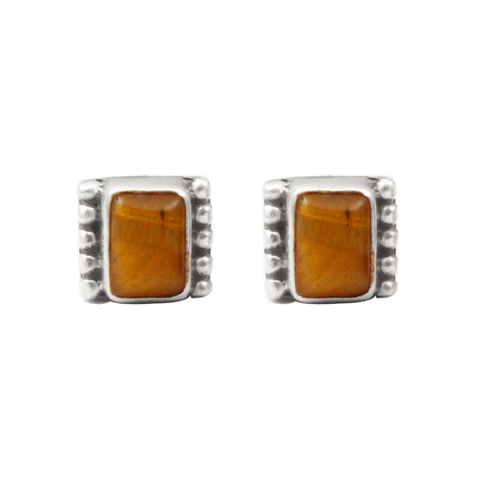 Tiger's Eye Gemstone Stud Earrings 925 Sterling Silver Boho Jewelry