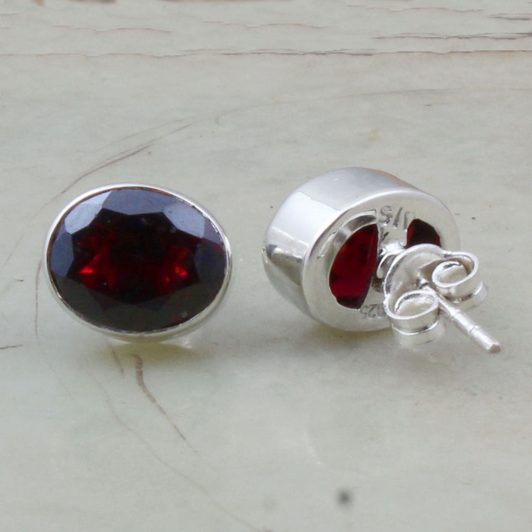 Red Garnet Stud 925 Sterling Silver Natural Gemstone January Birthstone Jewelry