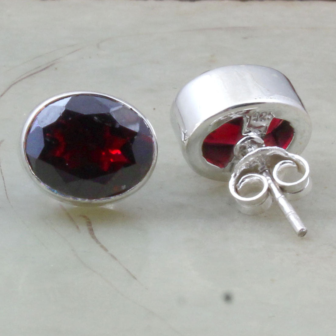 Red Garnet Stud 925 Sterling Silver Natural Gemstone January Birthstone Jewelry