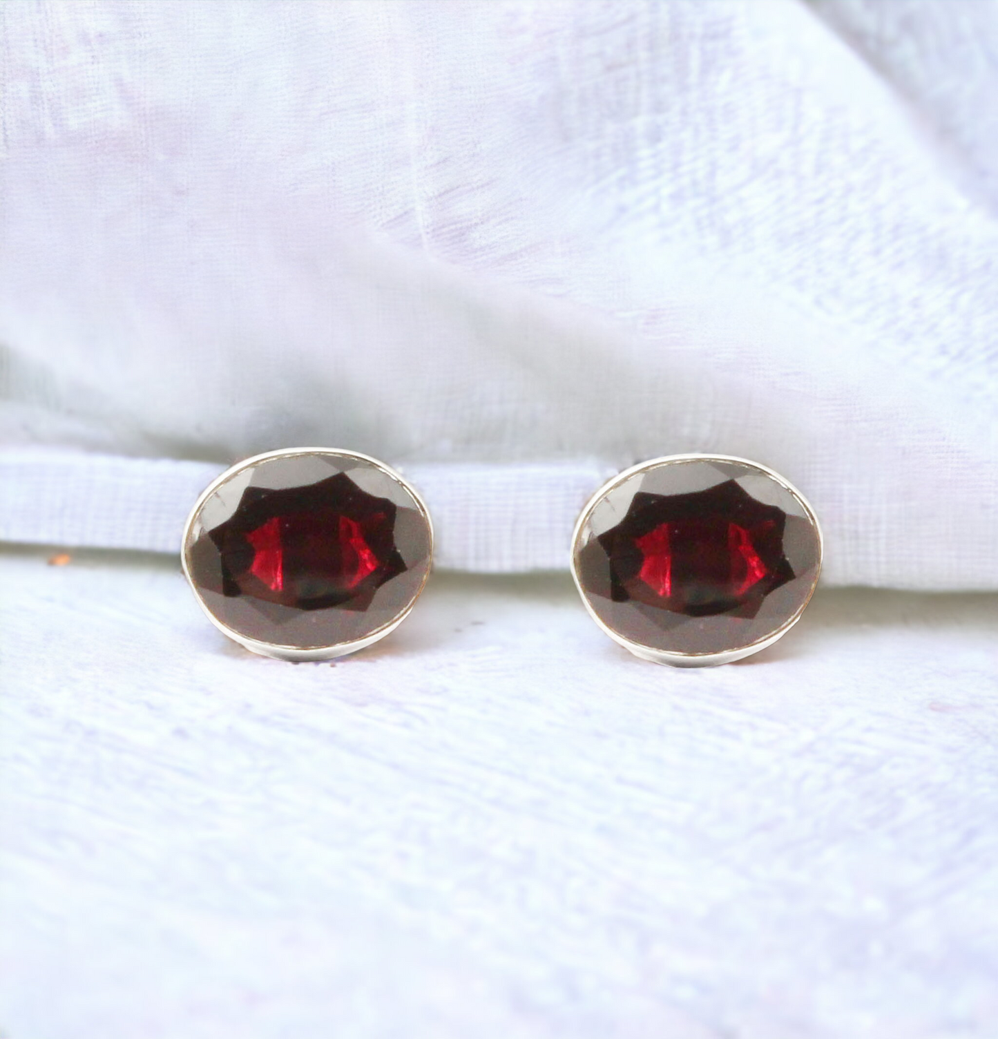 Red Garnet Stud 925 Sterling Silver Natural Gemstone January Birthstone Jewelry