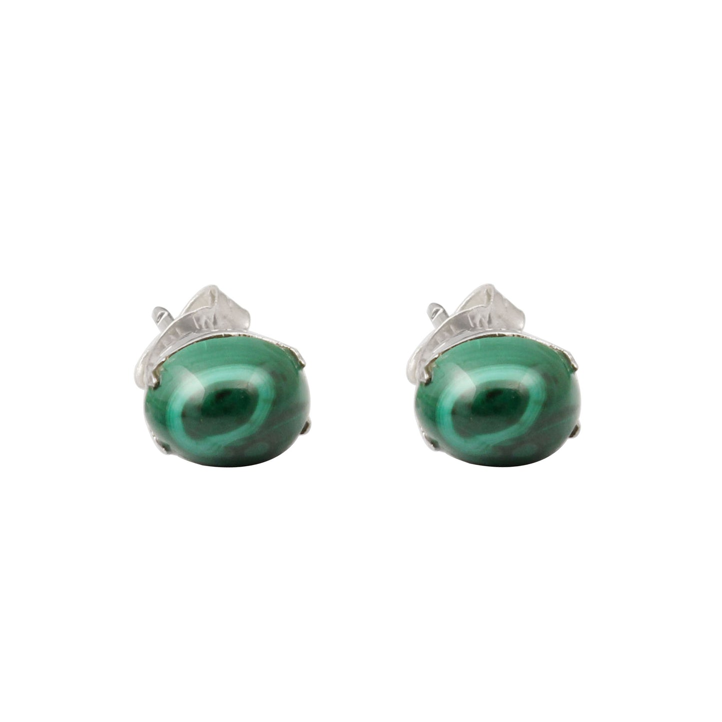 Natural Malachite Gemstone Stud Earrings Prong Set 925 Sterling Silver Handmade Oval Shape Stone Earrings