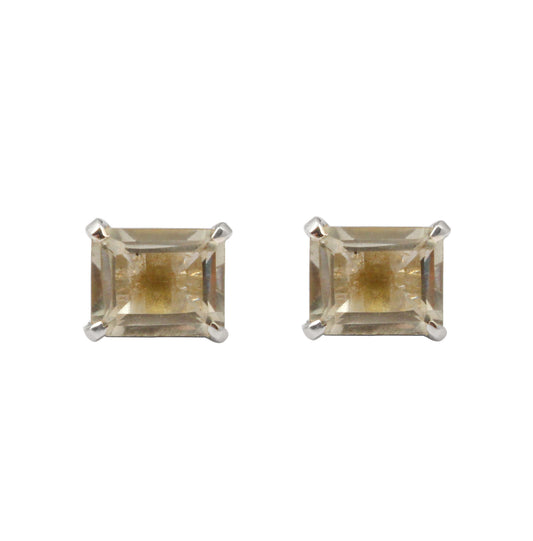 Green Amethyst Stud 925 Sterling Silver Natural Gemstone Prong Setting Earrings
