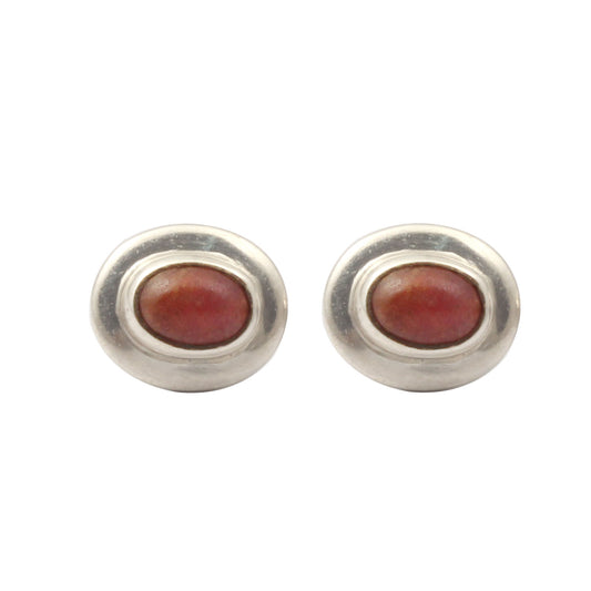 Natural Ruby Stud Earrings Bezel Set 925 Sterling Silver Handmade Oval Shape Gemstone Earrings