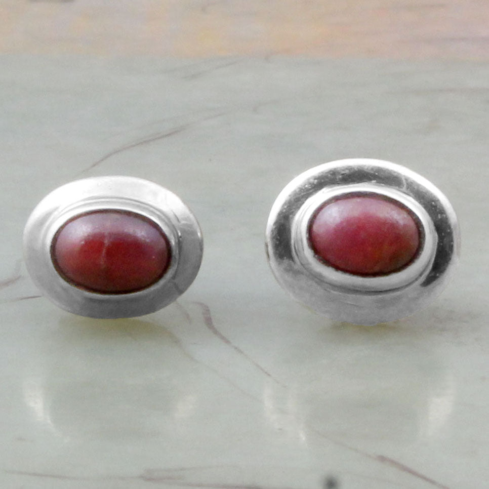 Natural Ruby Stud Earrings Bezel Set 925 Sterling Silver Handmade Oval Shape Gemstone Earrings