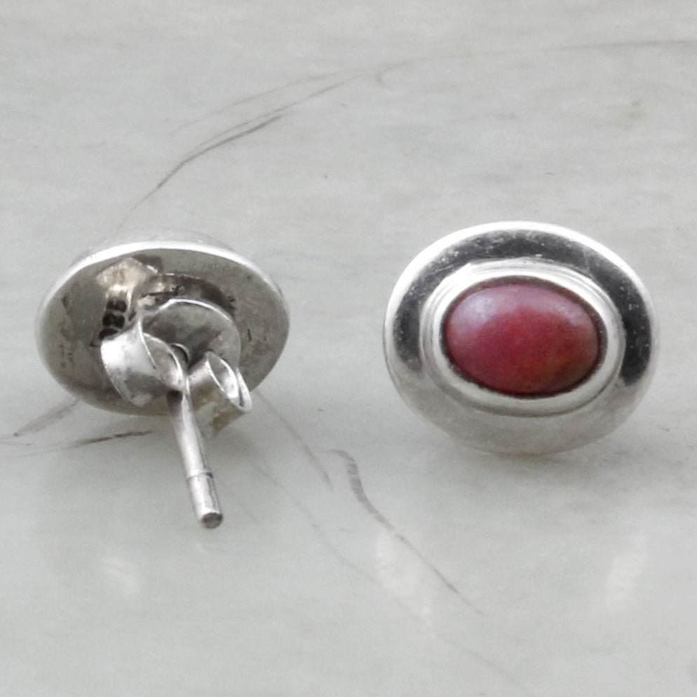 Natural Ruby Stud Earrings Bezel Set 925 Sterling Silver Handmade Oval Shape Gemstone Earrings