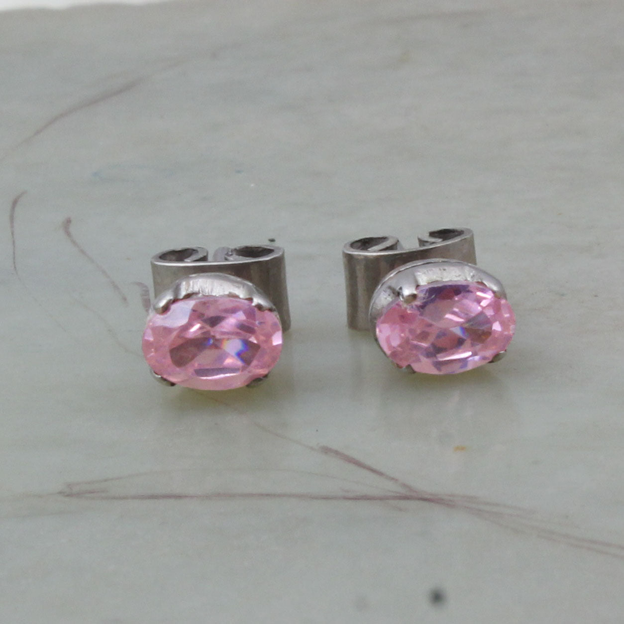 Pink Zircon Stud Earrings 925 Sterling Silver Studs Natural Gemstone Prong Setting Stud Earrings