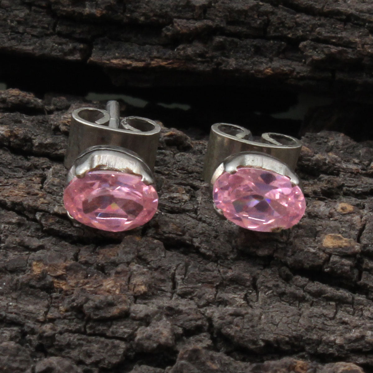 Pink Zircon Stud Earrings 925 Sterling Silver Studs Natural Gemstone Prong Setting Stud Earrings