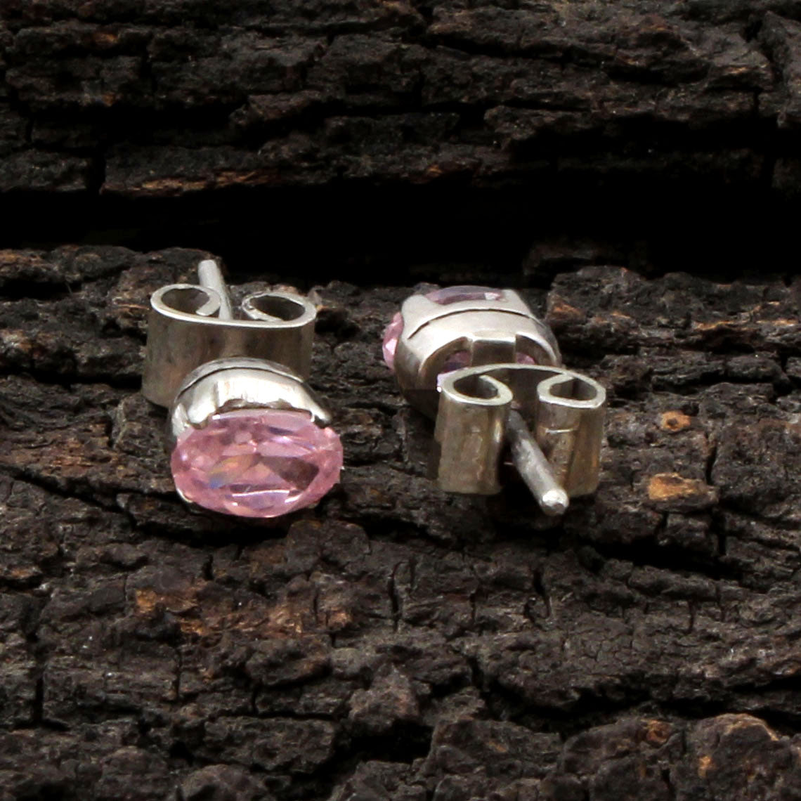 Pink Zircon Stud Earrings 925 Sterling Silver Studs Natural Gemstone Prong Setting Stud Earrings