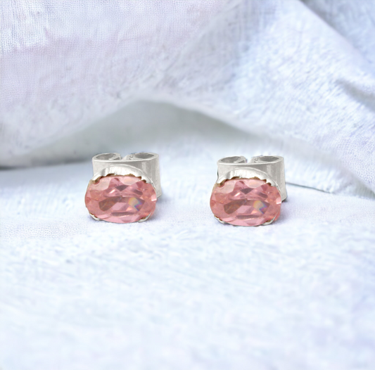 Pink Zircon Stud Earrings 925 Sterling Silver Studs Natural Gemstone Prong Setting Stud Earrings