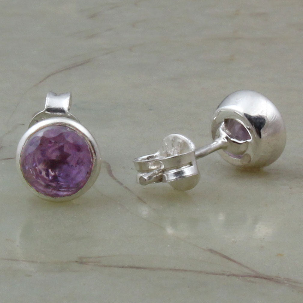 Natural Amethyst Studs Earrings 925 Sterling Silver Birthstone Studs Minimalist Jewelry