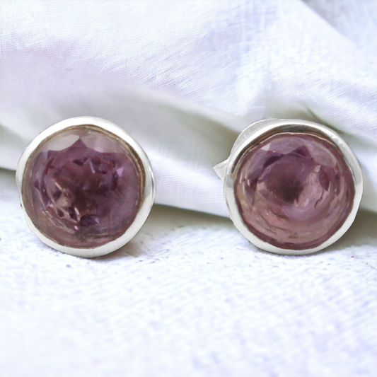 Natural Amethyst Studs Earrings 925 Sterling Silver Birthstone Studs Minimalist Jewelry