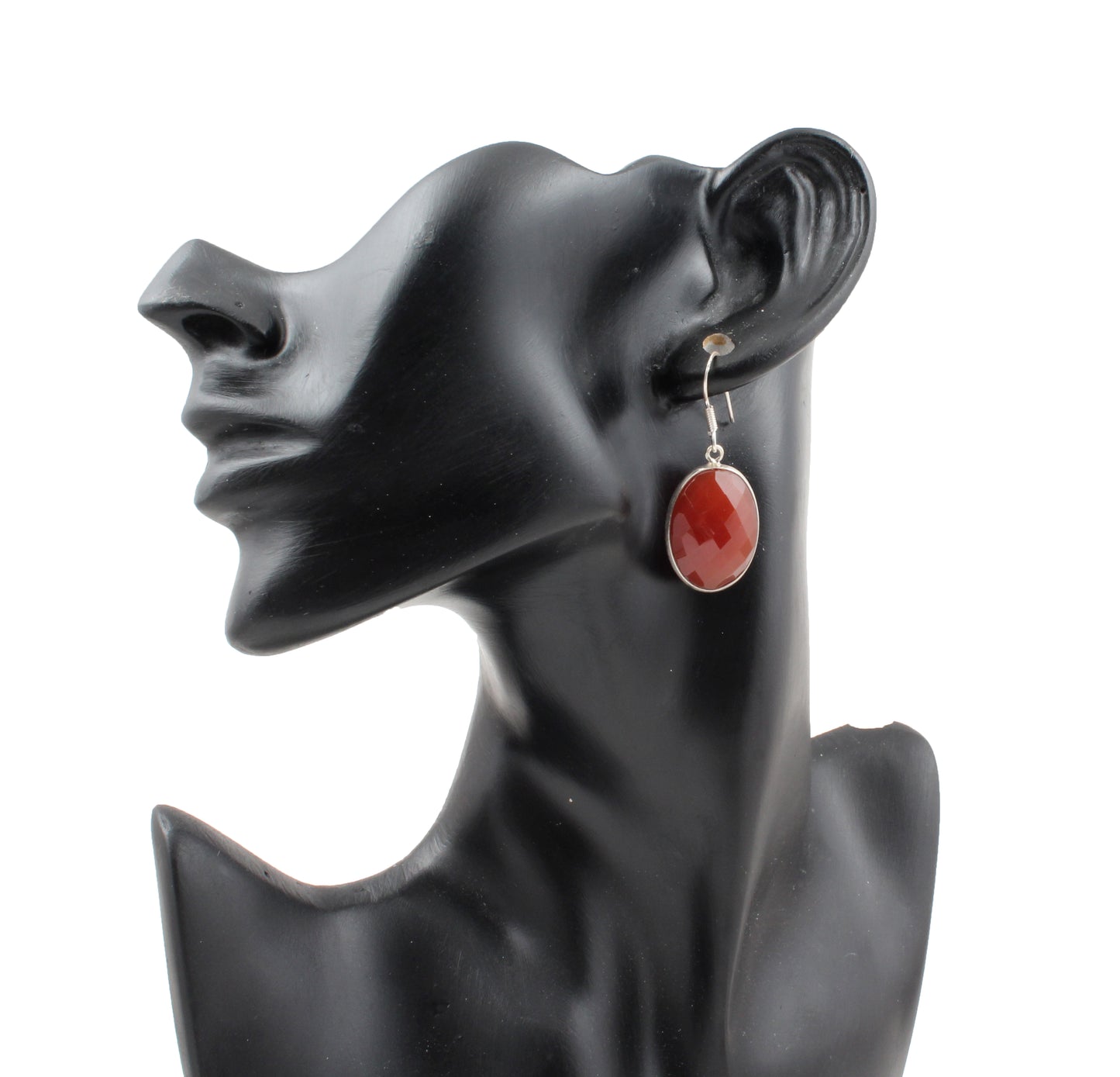 Bezel Red Onyx Earrings Oval Shape Faceted 925 Sterling Silver Dangle Earrings