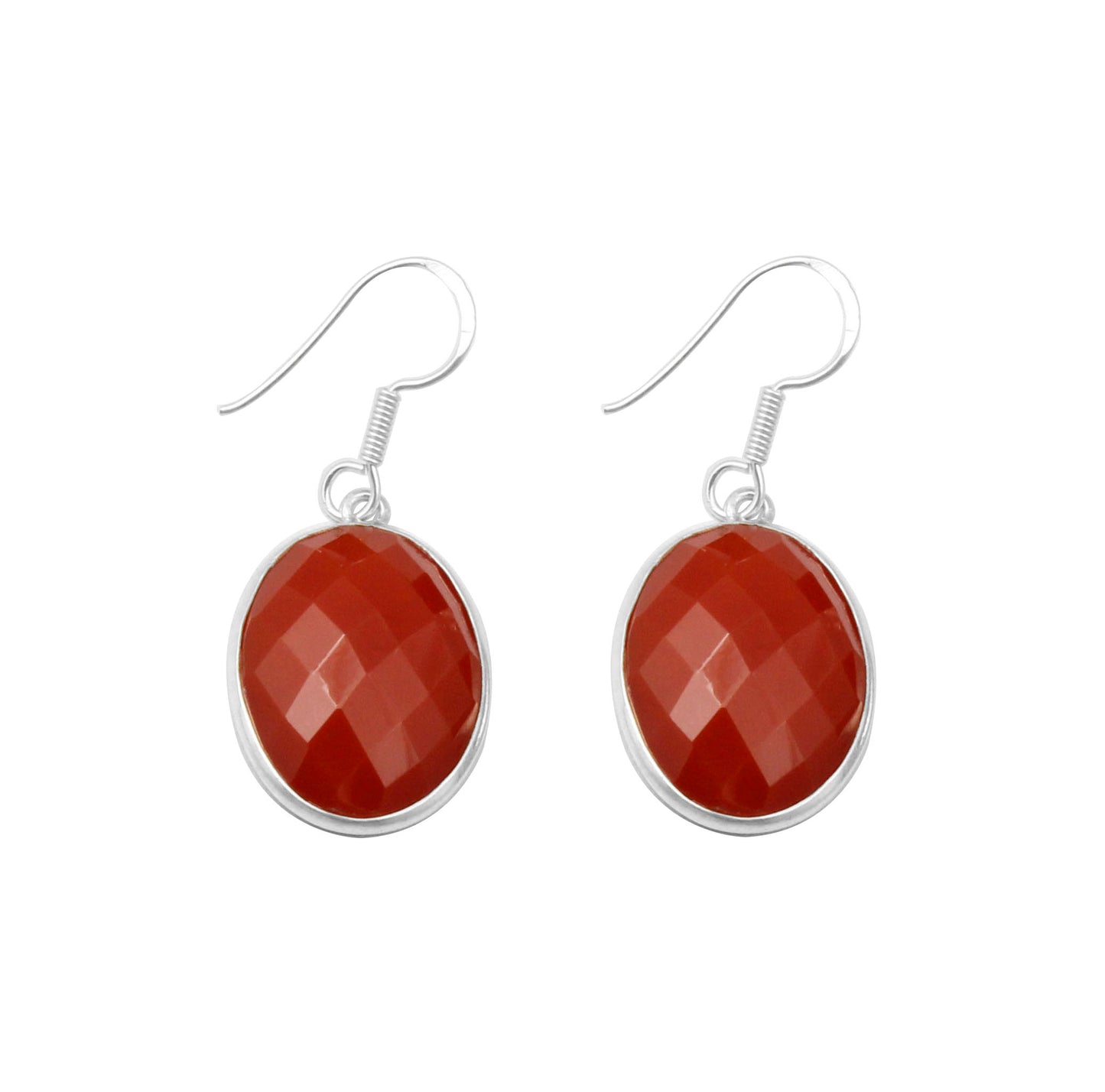Bezel Red Onyx Earrings Oval Shape Faceted 925 Sterling Silver Dangle Earrings