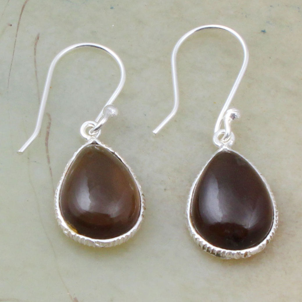 Smoky Quartz Earrings Handmade 925 Sterling Silver Pear Shape Gemstone Dangle Bezel Setting Earrings