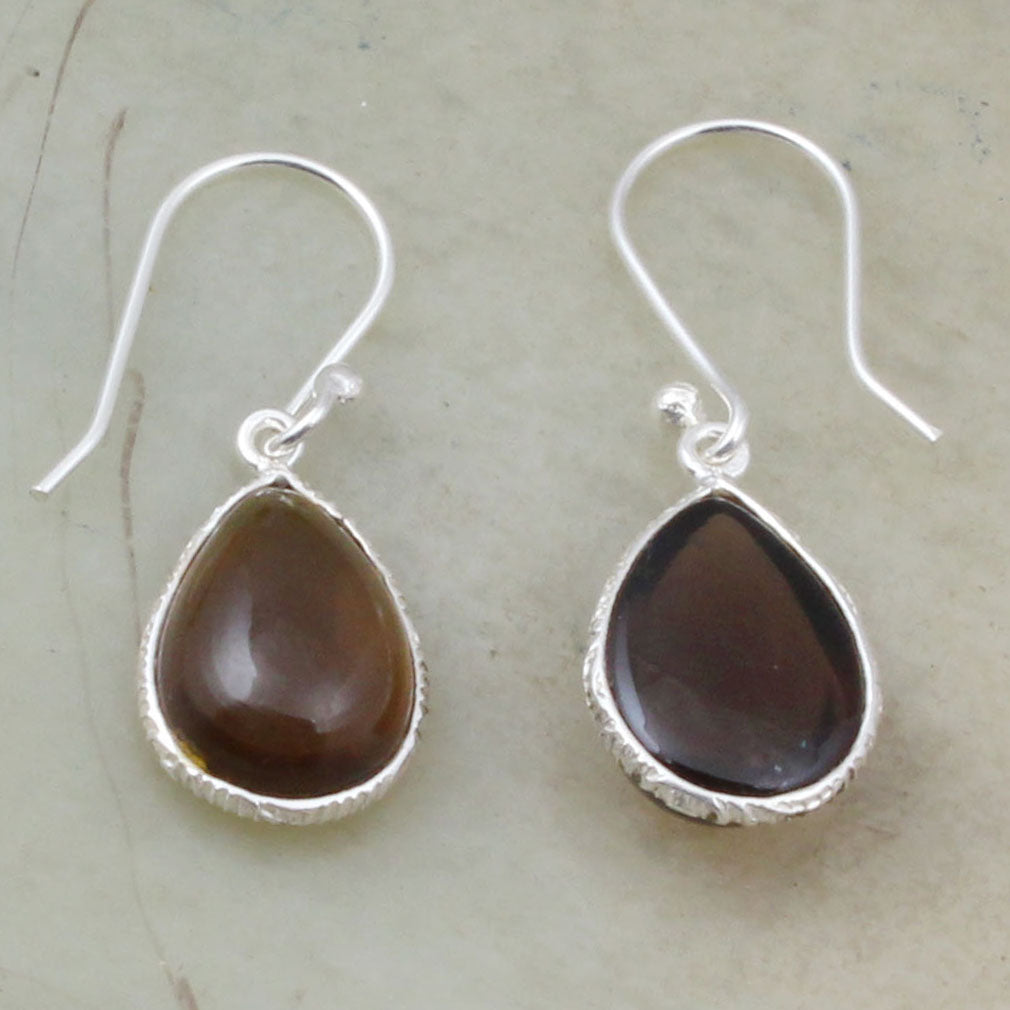 Smoky Quartz Earrings Handmade 925 Sterling Silver Pear Shape Gemstone Dangle Bezel Setting Earrings